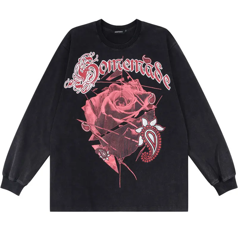 Hip Hop Vintage Shirt Streetwear Hip Hop Rose Floral Graphic Print Long Sleeve T-Shirt Harajuku Casual Distressed Wash Shirts
Hip Hop Vintage Shirt Streetwear Hip Hop Rose Floral Graphic Print Long Sleeve T-Shirt Harajuku Casual Distressed Wash Shirts