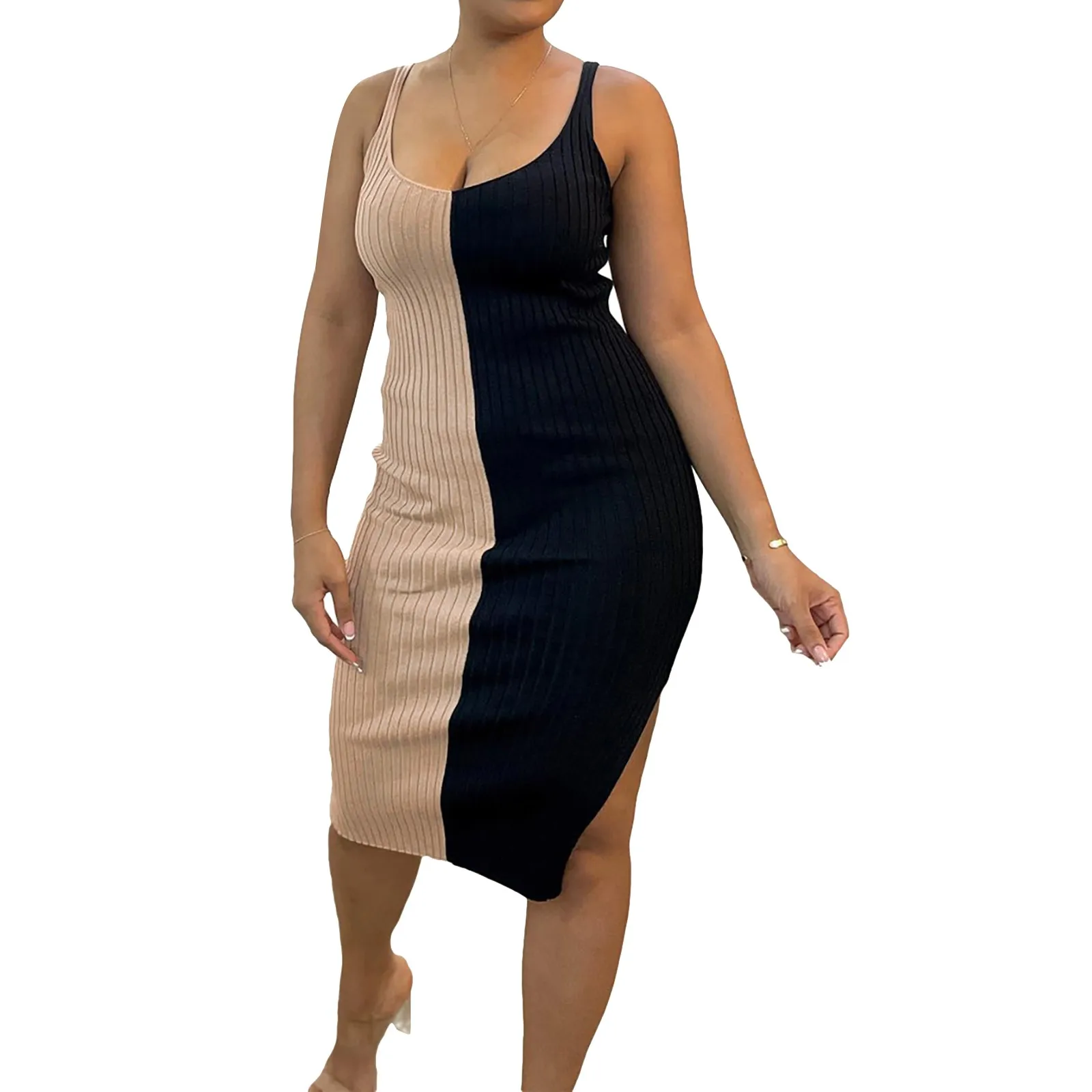 Summer Stretch Dresses 2023 Ladies U Neck Slim Color Block Side Slit Casual Fashion Sling Dress Summer Sensual Sundress
Summer Stretch Dresses 2023 Ladies U Neck Slim Color Block Side Slit Casual Fashion Sling Dress Summer Sensual Sundress