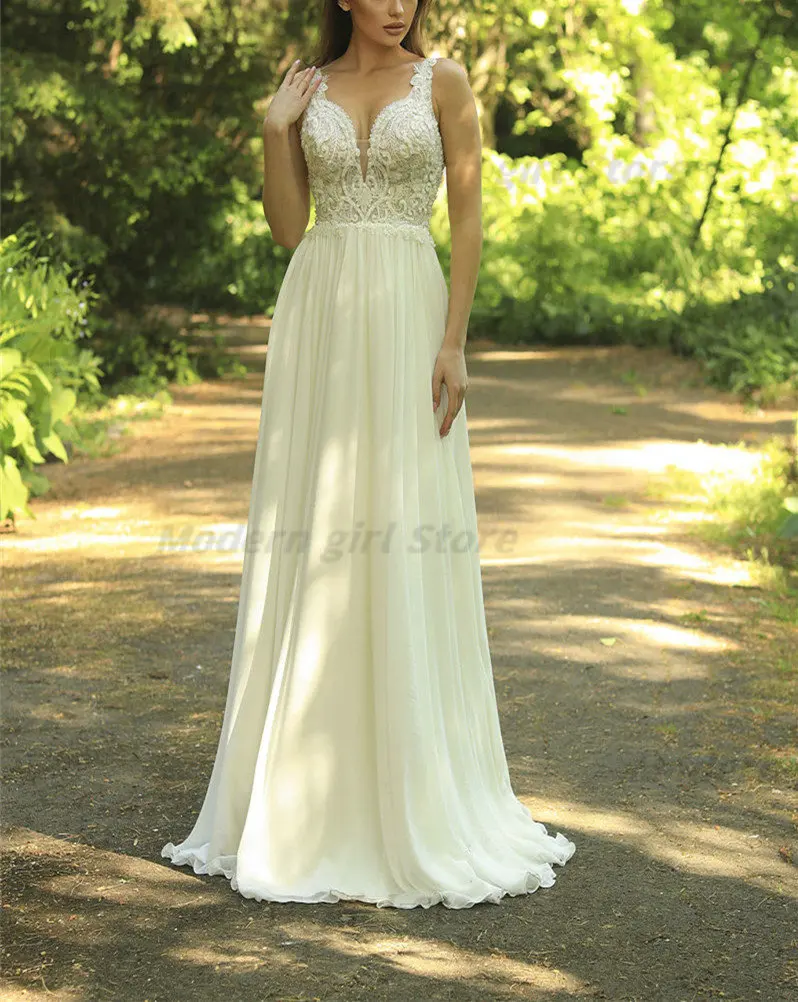 Boho A-Line Wedding Dresses Floor Length Lace Chiffon Beach Sexy With Pleats Wedding Dresses For Women Saudi Arabia Vestido
Boho A-Line Wedding Dresses Floor Length Lace Chiffon Beach Sexy With Pleats Wedding Dresses For Women Saudi Arabia Vestido