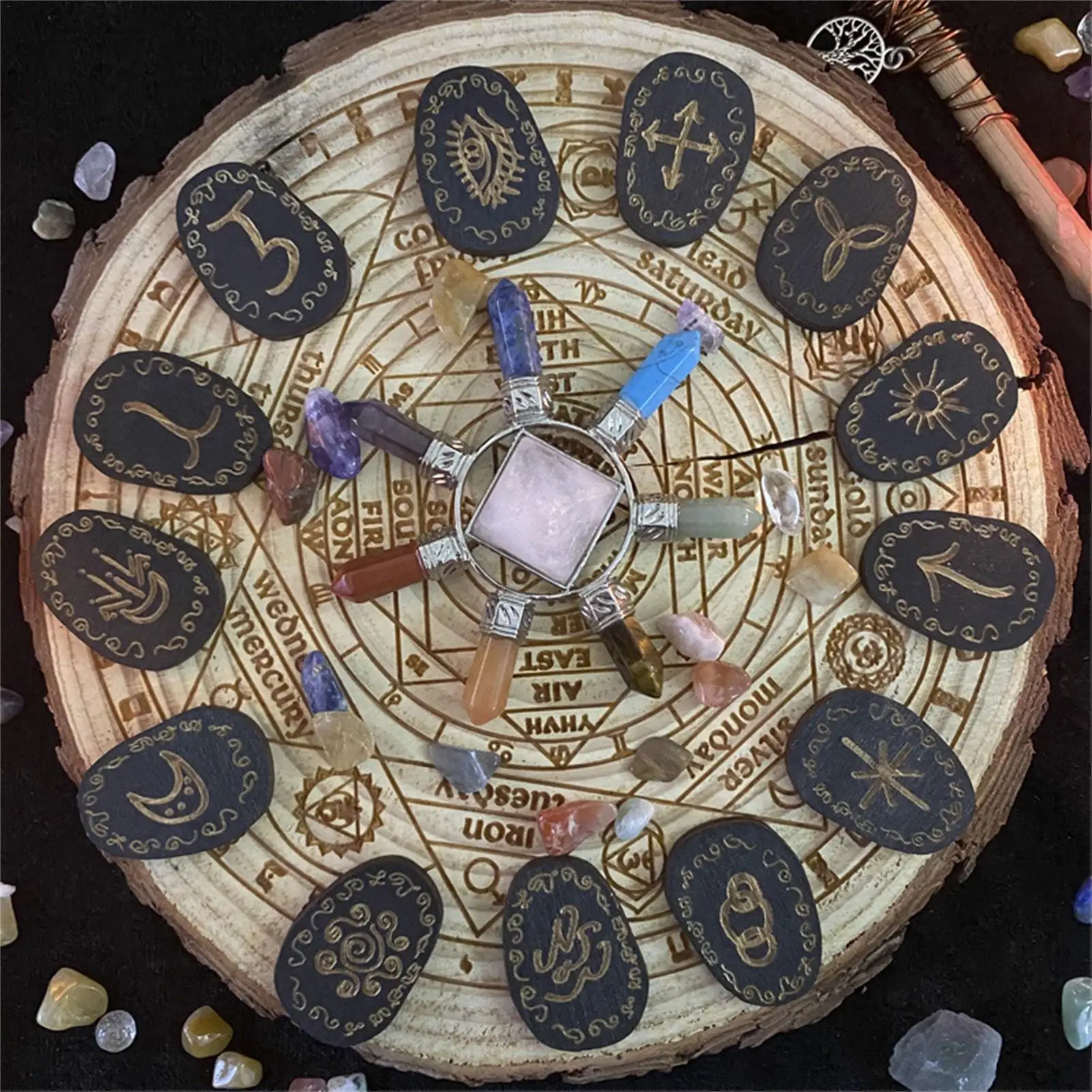 Wooden Runes Stone Set | Witches Rune Set 14 Pieces | Engraved Rune Symbol for Meditation Divination 
Wooden Runes Stone Set | Witches Rune Set 14 Pieces | Engraved Rune Symbol for Meditation Divination