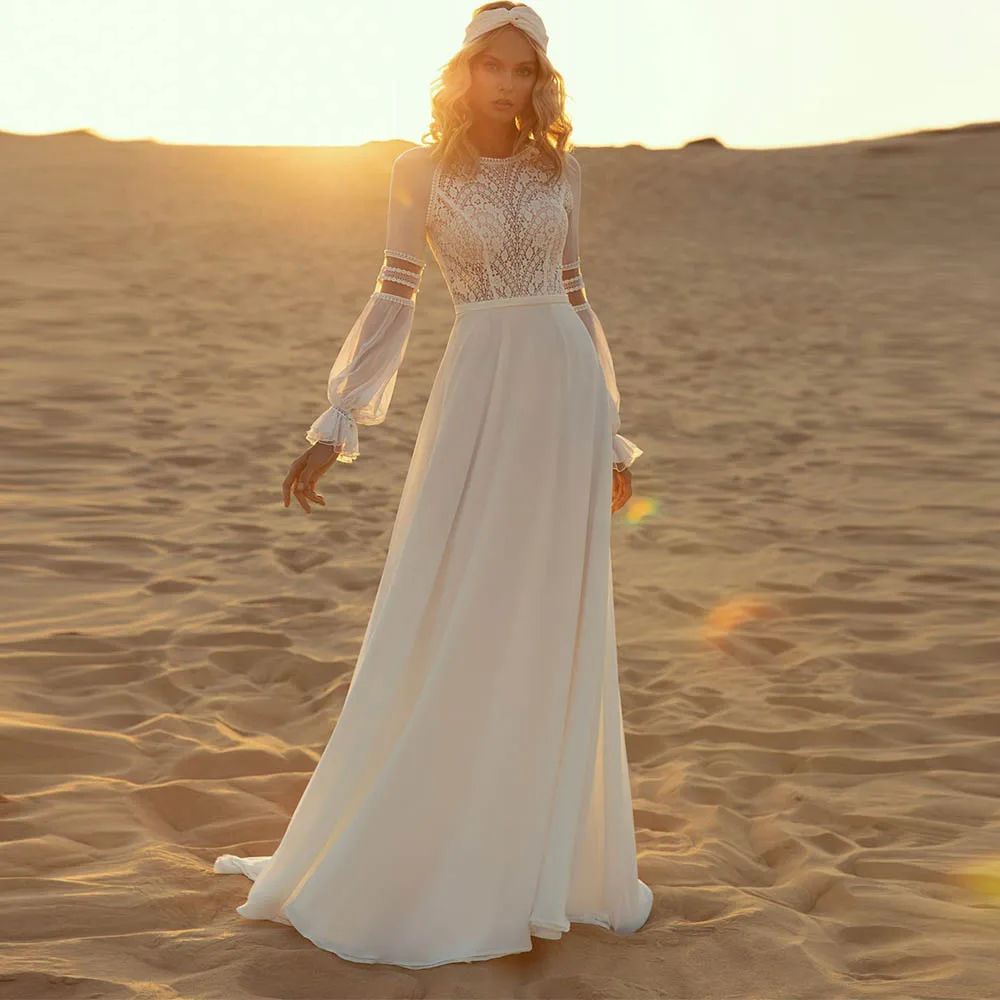 Chiffon Wedding Dresses For Bride 2022 Long Sleeves O-Neck Boho A-Line Bridal Gowns Lace Appliques Illusion Vestido De Noiva
Chiffon Wedding Dresses For Bride 2022 Long Sleeves O-Neck Boho A-Line Bridal Gowns Lace Appliques Illusion Vestido De Noiva