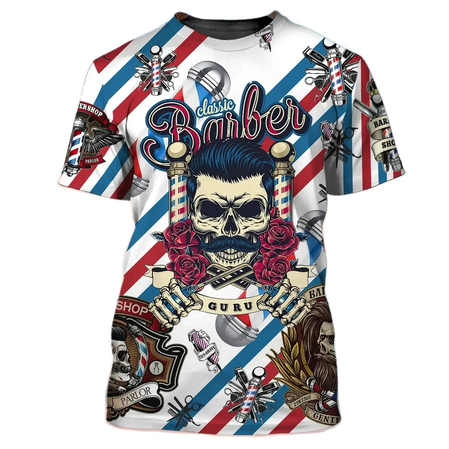 Men's barbershop T-shirt, 3D printed clothing, round neck, oversized informal top, short sleeves, cool punk street clothing
Men's barbershop T-shirt, 3D printed clothing, round neck, oversized informal top, short sleeves, cool punk street clothing