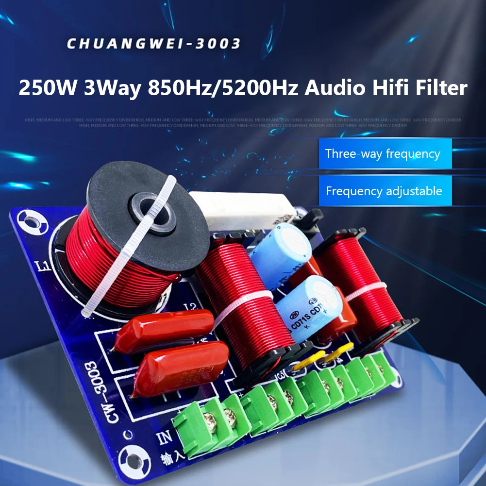 250W HiFi Audio Speaker Crossover Treble Medium Bass 3 Ways Audio HiFi Filter Circuit Board 5200Hz-5500Hz DIY Home Audio Systems
250W HiFi Audio Speaker Crossover Treble Medium Bass 3 Ways Audio HiFi Filter Circuit Board 5200Hz-5500Hz DIY Home Audio Systems