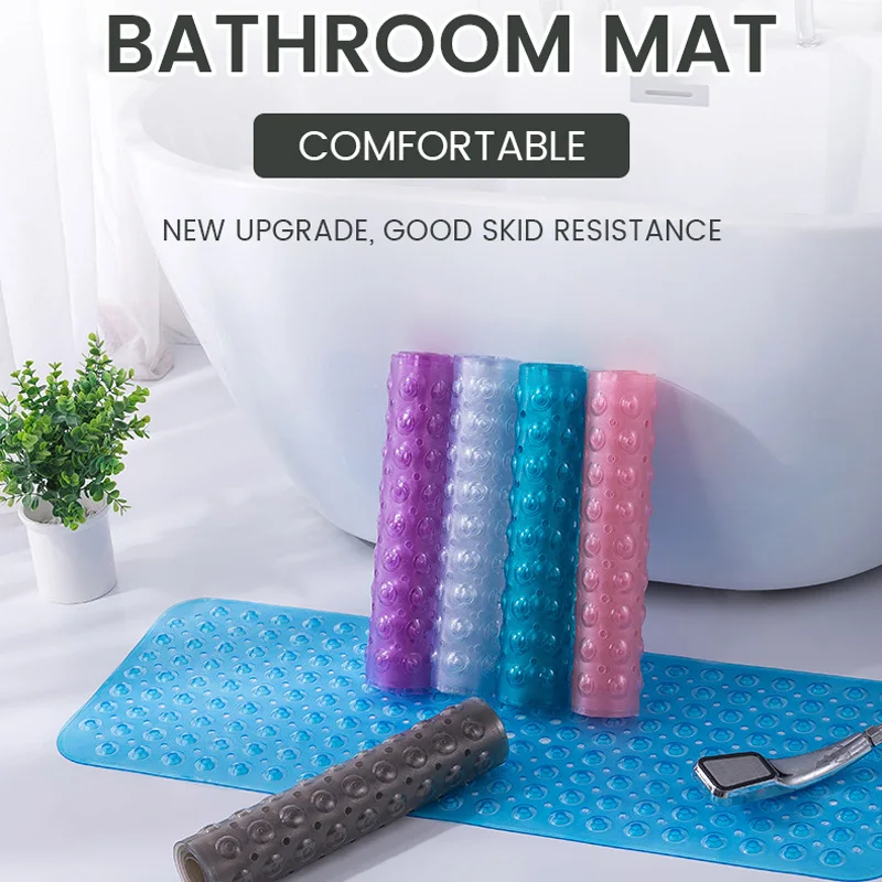 

1PC PVC Anti-skid Bath Mats Rectangle Soft Shower Bathroom Massage Mat Suction Cup Non-slip Bathtub Carpet 100*40cm