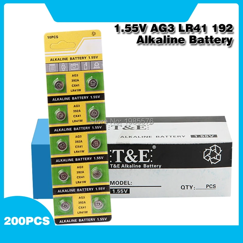 

200PCS Button Battery 1.55V AG3 392A L736 LR41 392 384 SR41SW CX41 192 AG 3 G3 LR736 SR41 Alkaline Button Cell Coin Batteries