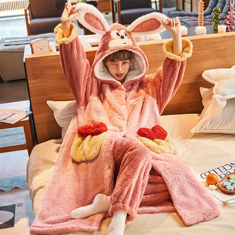 FUNISHI Winter Pajamas Cartoon Nightdress Coral Fleece Loose Version Hooded Inspissate Women Sleepwear Plus Size Pajama Set
FUNISHI Winter Pajamas Cartoon Nightdress Coral Fleece Loose Version Hooded Inspissate Women Sleepwear Plus Size Pajama Set