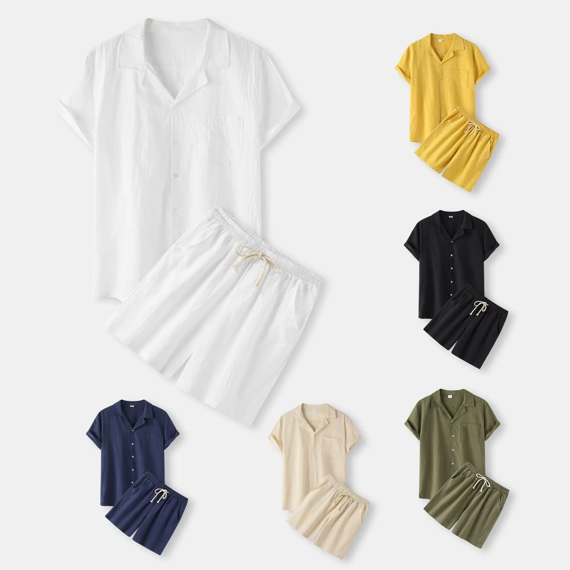 2022 Summer new men's pure color short sleeve T-shirt and shorts suit men's cotton and linen casual suit men
2022 Summer new men's pure color short sleeve T-shirt and shorts suit men's cotton and linen casual suit men