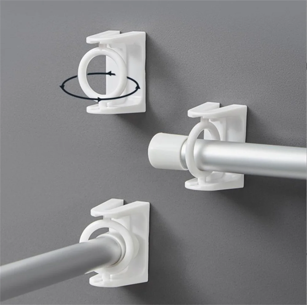 

2pcs Bathroom Telescopic Rod Hanger Corner Pole Ring Self Adhesive Rotatable Curtain Rod Bracket Shower Curtain Rod Holder Ring