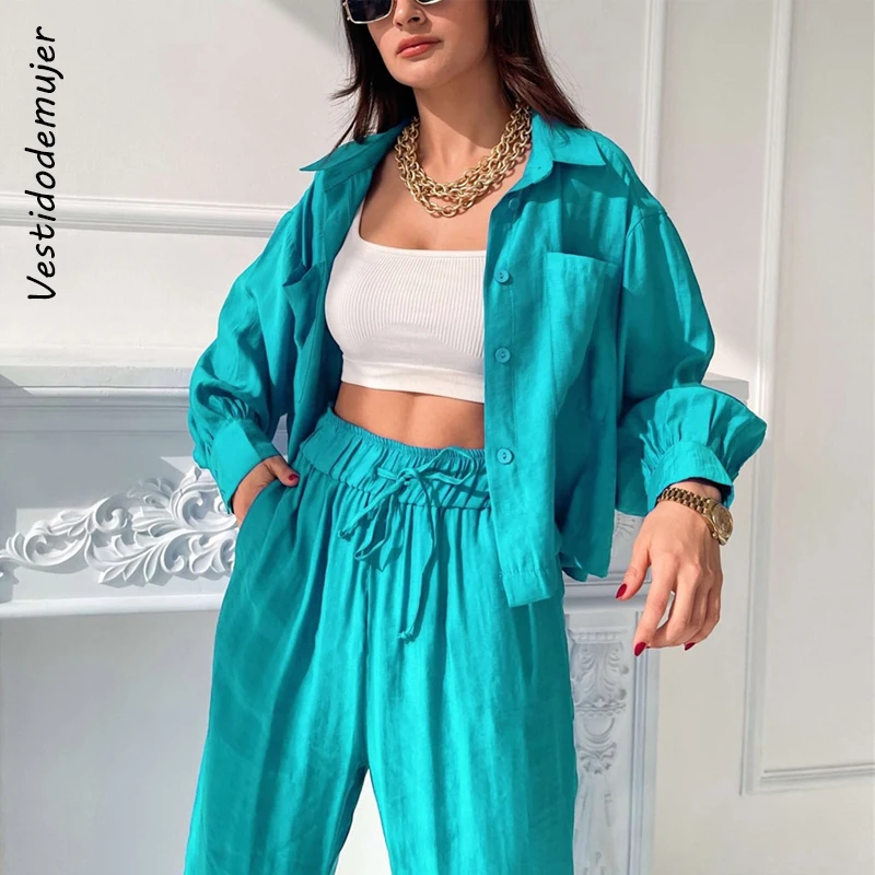 2022 Summer Solid Lapel Shirt Trousers Suits Women Casual Loose Shirt Slit Wide Leg Pants 2 Pieces Set Female Vacatin Outfits
2022 Summer Solid Lapel Shirt Trousers Suits Women Casual Loose Shirt Slit Wide Leg Pants 2 Pieces Set Female Vacatin Outfits