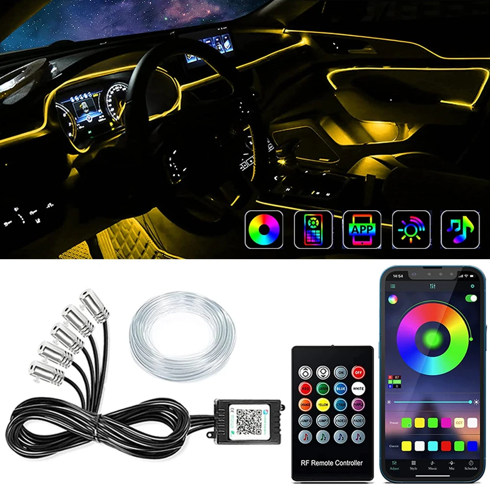 6 In 1 Car Atmosphere Interior Lights RGB LED Light Strip Remote APP Control For Auto Decorative Ambient Neon Lamps Fiber Optic
6 In 1 Car Atmosphere Interior Lights RGB LED Light Strip Remote APP Control For Auto Decorative Ambient Neon Lamps Fiber Optic
