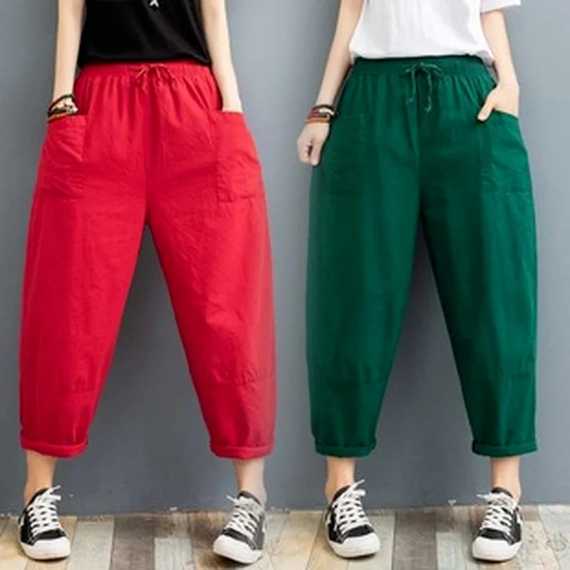 Women Spring Large size Cotton Linen Pants High Waist Calf-Length Wide Leg Pants Casual Summer Trousers Women's Pants Streetwear
Women Spring Large size Cotton Linen Pants High Waist Calf-Length Wide Leg Pants Casual Summer Trousers Women's Pants Streetwear