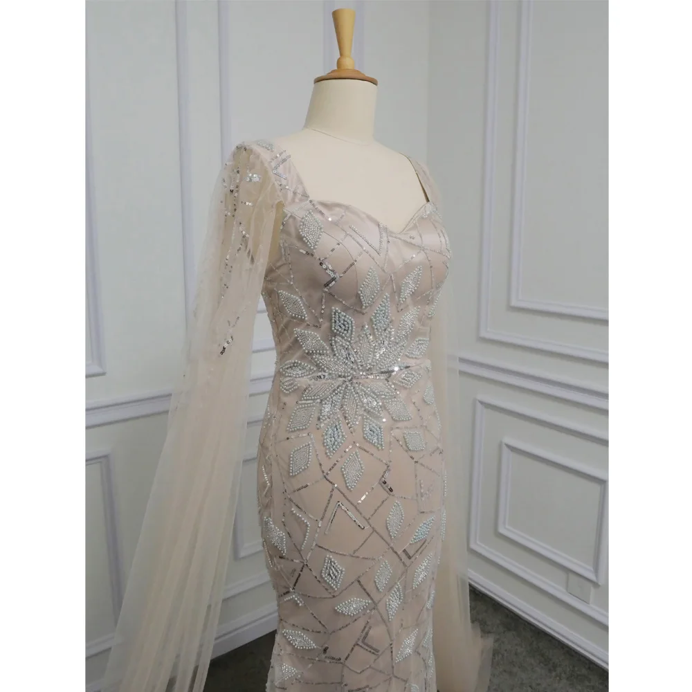 Champagne Glitter Crystal Beading Dubai Sheath Evening Dress With Cape Square Collar Sequined Saudi Arabic Formal Party Gown
Champagne Glitter Crystal Beading Dubai Sheath Evening Dress With Cape Square Collar Sequined Saudi Arabic Formal Party Gown