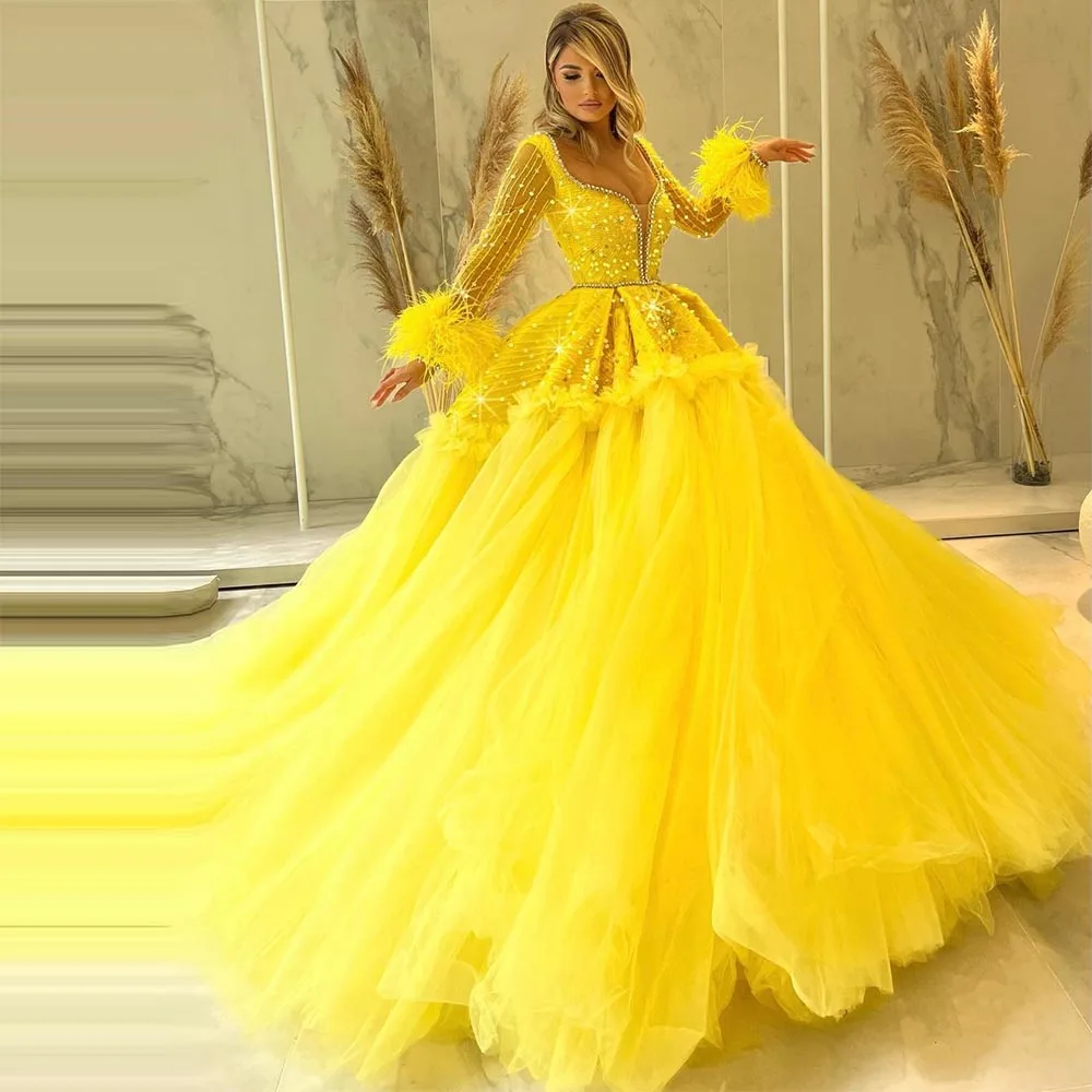Xijun Sparkly Feathers Crystal Sequin Beading Prom Dresses Long Sleeves Pleat A-Line Long Tulle Evening Dress Wedding Party Gown
Xijun Sparkly Feathers Crystal Sequin Beading Prom Dresses Long Sleeves Pleat A-Line Long Tulle Evening Dress Wedding Party Gown