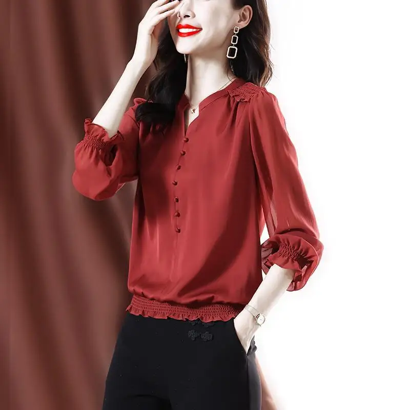 2022 spring and autumn new style fashion long-sleeved V-neck loose temperament solid color shirt top women
2022 spring and autumn new style fashion long-sleeved V-neck loose temperament solid color shirt top women