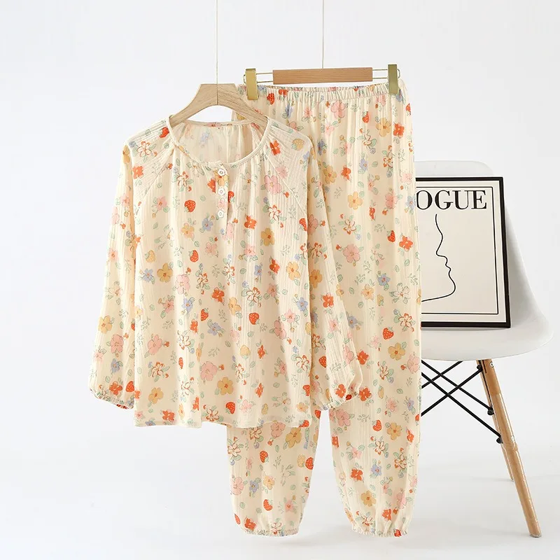 Spring and Autumn 2023 New Women's Pajama Set 100% Cotton Crepe Long Sleeve Pants Two Piece Cute Sweet Summer Thin Homewear
Spring and Autumn 2023 New Women's Pajama Set 100% Cotton Crepe Long Sleeve Pants Two Piece Cute Sweet Summer Thin Homewear