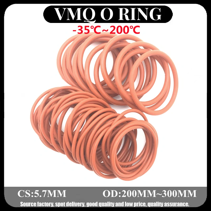5pcs VMQ O Ring Seal Gasket Thickness CS 5.7mm OD 200~300mm Silicone Rubber Insulated Waterproof Washer Round Shape Nontoxic Red
5pcs VMQ O Ring Seal Gasket Thickness CS 5.7mm OD 200~300mm Silicone Rubber Insulated Waterproof Washer Round Shape Nontoxic Red