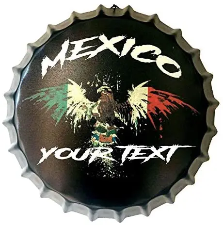 

Mexican Flag Eagle Mexico Decorative Bottle Cap Metal Tin Sign 13.8" Inches Diameter Wall Art Plaque Vintage Home Decor