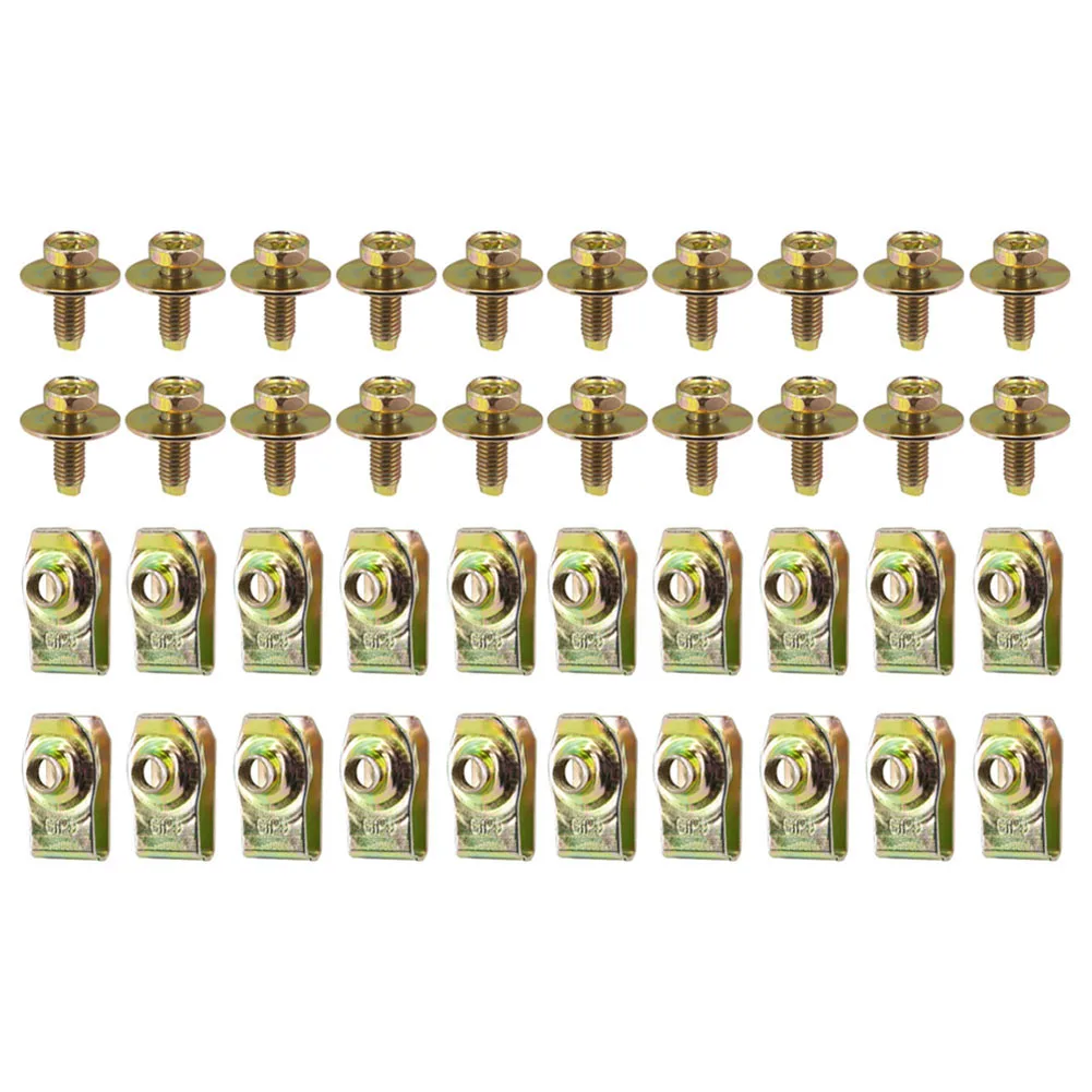 40x Body Bolts U-Nuts Clips Engine Bottom Fender Liners Push Retainers Fasteners Yellow-galvanized Carbon Steel Material
40x Body Bolts U-Nuts Clips Engine Bottom Fender Liners Push Retainers Fasteners Yellow-galvanized Carbon Steel Material