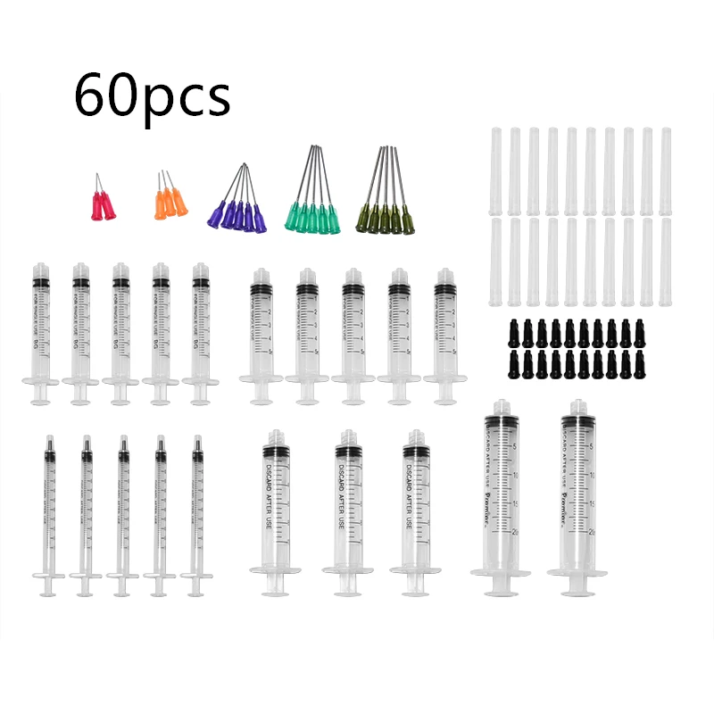60Pcs 1/3/5/10/20ml Plastic Syringes With 1.5 inch Blunt Tip Needles & Caps Industrial Use For Refilling And Measuring E-liquids
60Pcs 1/3/5/10/20ml Plastic Syringes With 1.5 inch Blunt Tip Needles & Caps Industrial Use For Refilling And Measuring E-liquids