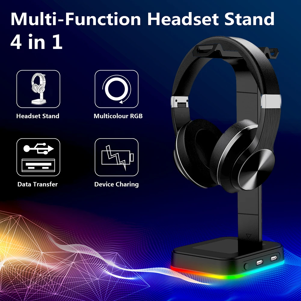 RGB Gaming Headphone Stand Dual Headset Hanger With Phone Holder & 2 USB Charger For Desktop PC Game Earphone Accessories
RGB Gaming Headphone Stand Dual Headset Hanger With Phone Holder & 2 USB Charger For Desktop PC Game Earphone Accessories