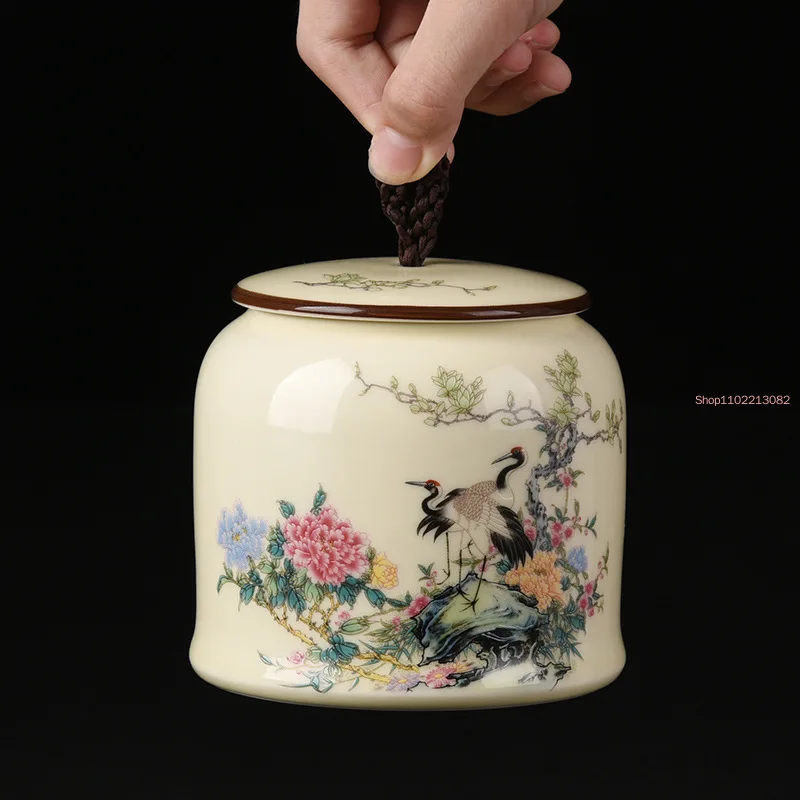 

Sealed Caddy Kitchen Set Storage Ceramic Tea Porcelain Cans Vintage Chinese Container Jar Pot Multifunctional Tea Tin Tea
