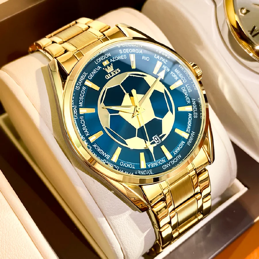 OLEVS Men's Watches Top Brand Quartz Watch for Men Waterproof Stainless Steel Wristwatch All Gold Blue Soccer Dial
OLEVS Men's Watches Top Brand Quartz Watch for Men Waterproof Stainless Steel Wristwatch All Gold Blue Soccer Dial