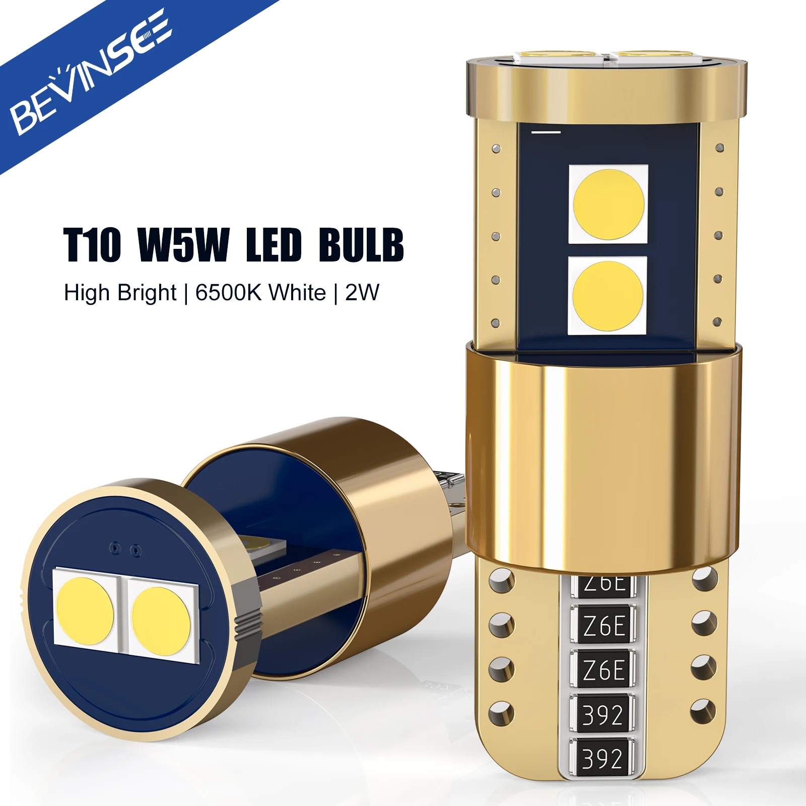 Bevinsee W5W LED Canbus T10 Светодиодные фонари для салона автомобиля, купольный свет, свет карты, дверной свет, свет номерного знака 6500K, белый 2 шт.