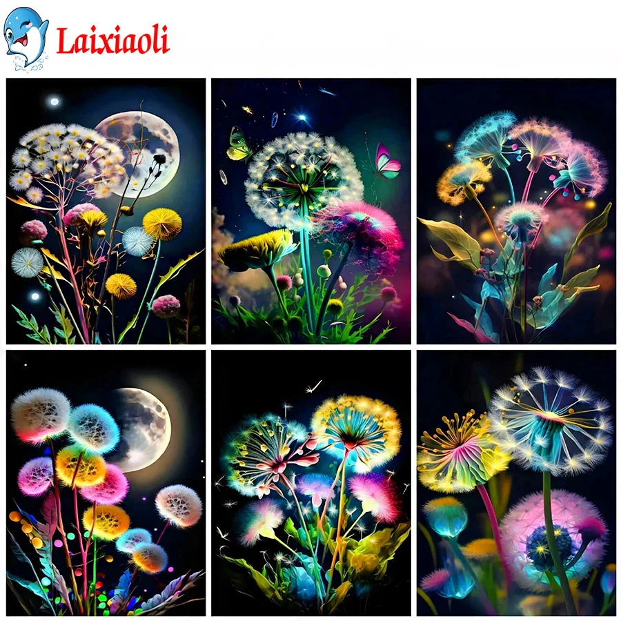 Красочная картина из страз 5D Одуванчик Пейзаж Вышивка крестиком луна цветок Сделай Сам мозаика полное сверление Алмазная вышивка домашний ...
