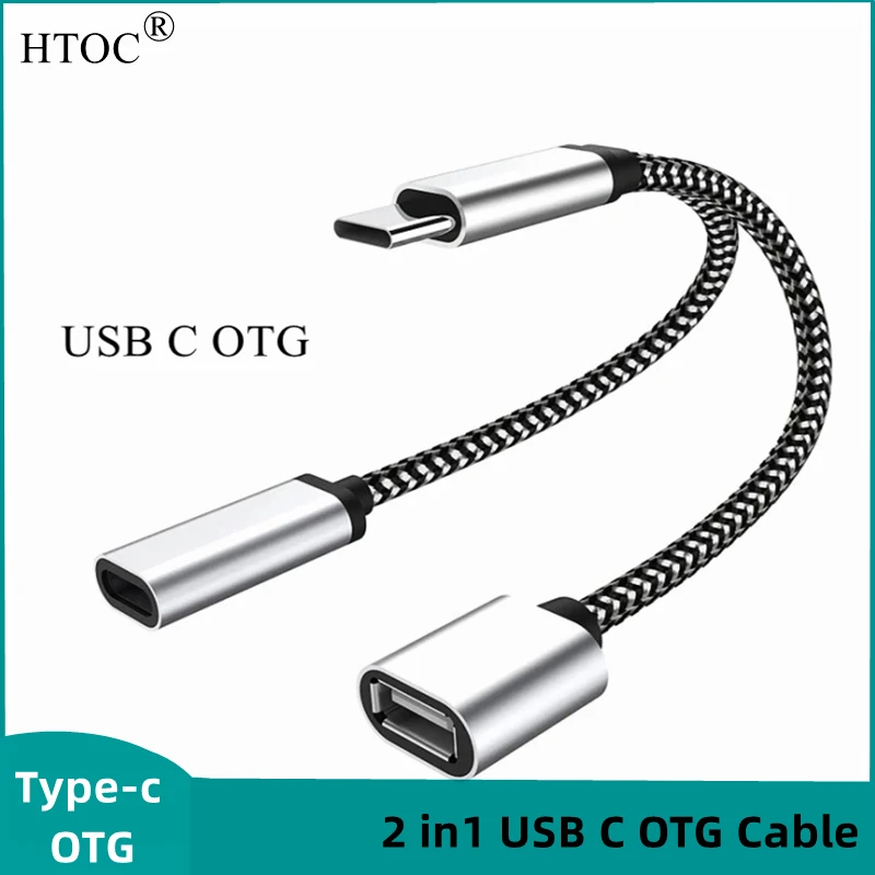 

HTOC 2 in1 USB C OTG Cable Type-C 2.0 Female Charging Port USB Female Splitter Adapter For Galaxy Note20 Google TV LG And More