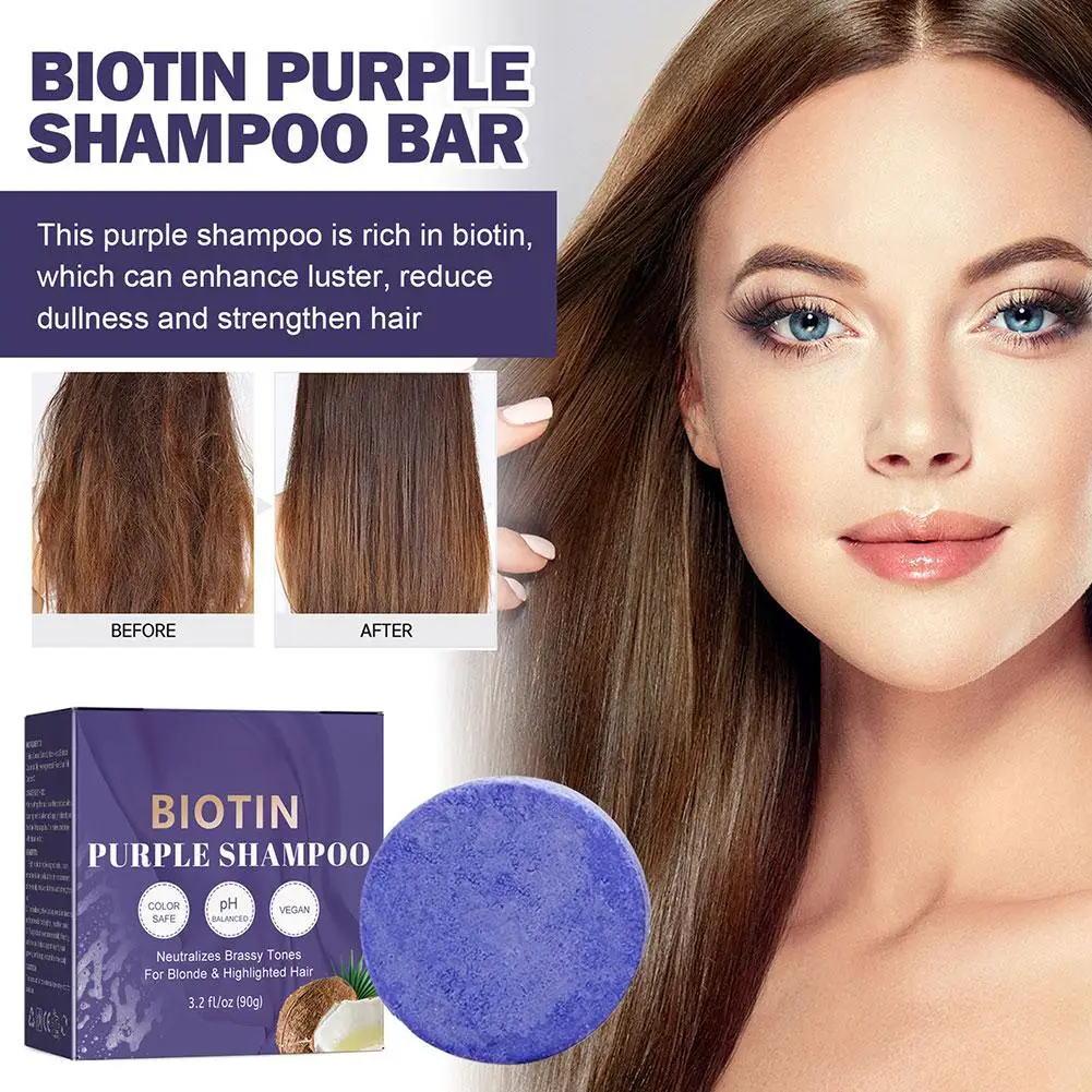 

Biotin шампунь для волос, фиолетовый Кондиционер для волос, бар для светлых и серебряных волос, масляное очищающее средство для кожи головы, увлажняющий шампунь, мыло O6U2