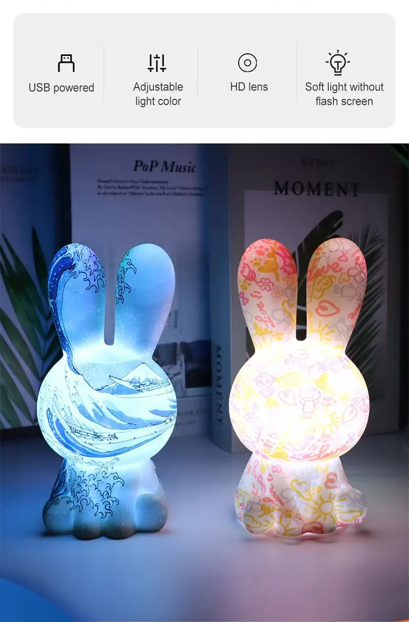 

Светодиодная лампа с Usb-зарядкой, мультяшный кролик, светодиодная подсветка для дома, атмосферная лампа для детей, подарок, мультяшная Подвесная лампа в форме кролика
