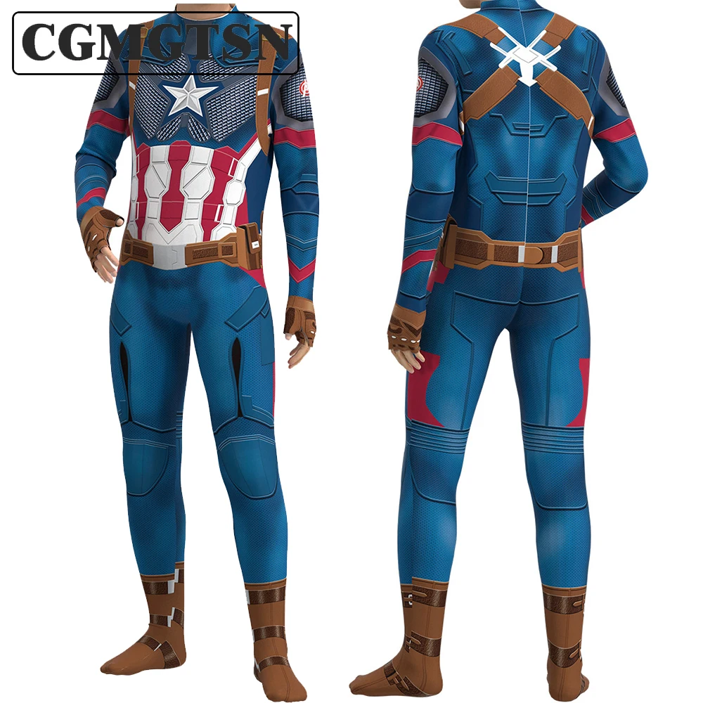 

CGMGTSN комбинезоны Капитан Америка косплей костюм на Хэллоуин взрослые дети боди с длинным рукавом Костюмы супергероев
