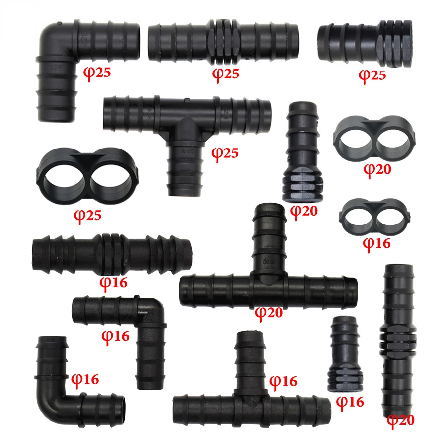Garden Irrigation Tubing Fitting 16 20 25mm Tee Elbow Equal Barb Connector End Plug Micro Drip Adapter for Garden
Garden Irrigation Tubing Fitting 16 20 25mm Tee Elbow Equal Barb Connector End Plug Micro Drip Adapter for Garden