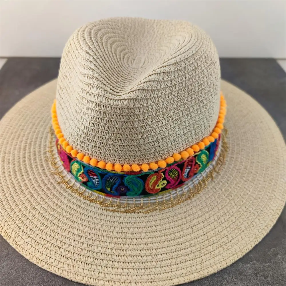 Straw Hat British Style Womens Sun Hat Jazz Fedora Sombrero Panama with Gold Metal Tassel
Straw Hat British Style Womens Sun Hat Jazz Fedora Sombrero Panama with Gold Metal Tassel