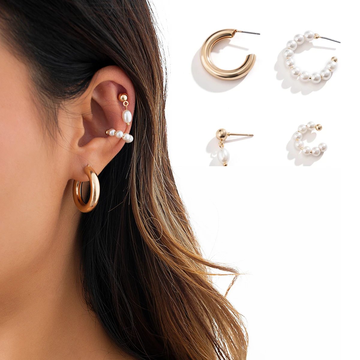 PuRui 4Pcs/set Punk Simple Imitation Pearls Hoop Earrings Pearl Charm Stud Earrings for Women Luxury Wedding Party Jewelry Gifts
PuRui 4Pcs/set Punk Simple Imitation Pearls Hoop Earrings Pearl Charm Stud Earrings for Women Luxury Wedding Party Jewelry Gifts