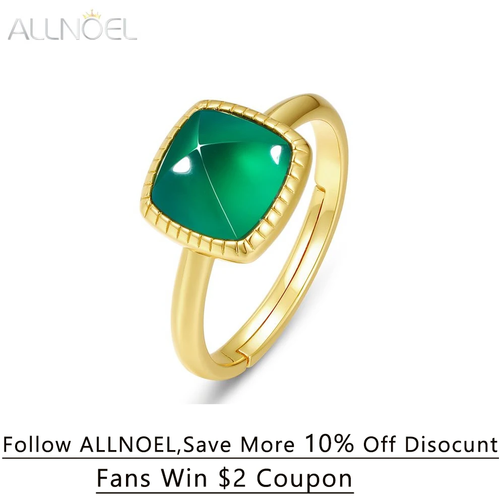 

Женское регулируемое кольцо ALLNOEL, с натуральным зеленым агатом, из стерлингового серебра 925 пробы, с золотым покрытием, элегантные вечерние ...