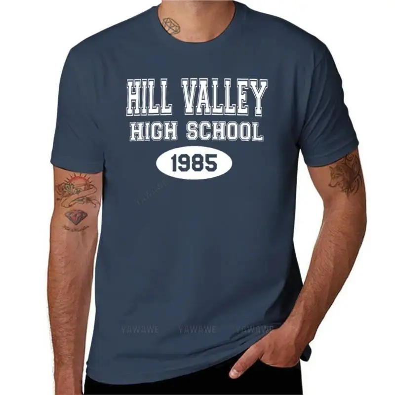 

Мужская футболка для старшей школы Hill Valley 1985-футболка для подростков, короткие спортивные футболки для фанатов, дизайнерская футболка для мужчин