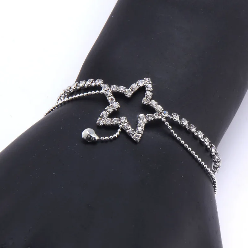 

Simple Five-pointed Star Love Heart Rhinestone Anklets Bohemia Foot Accessories for Women Summer Beach ankle