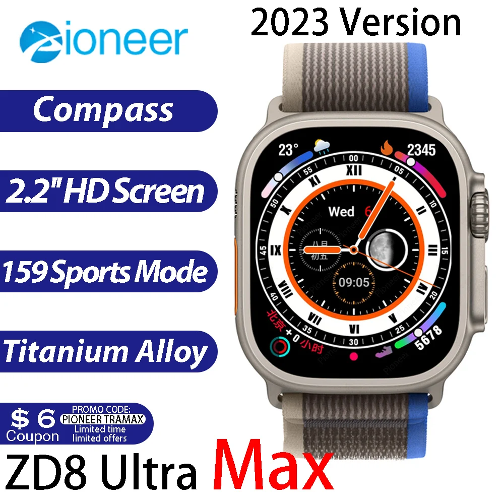 2023 г., ZD8 Ultra MAX, Смарт-часы серии 8 с компасом, 49 мм, титановый сплав, Bluetooth, звонки, телефон, ЭКГ, IP68, водонепроницаемые спортивные Смарт-часы для мужчин
2023 г., ZD8 Ultra MAX, Смарт-часы серии 8 с компасом, 49 мм, титановый сплав, Bluetooth, звонки, телефон, ЭКГ, IP68, водонепроницаемые спортивные Смарт-часы для мужчин