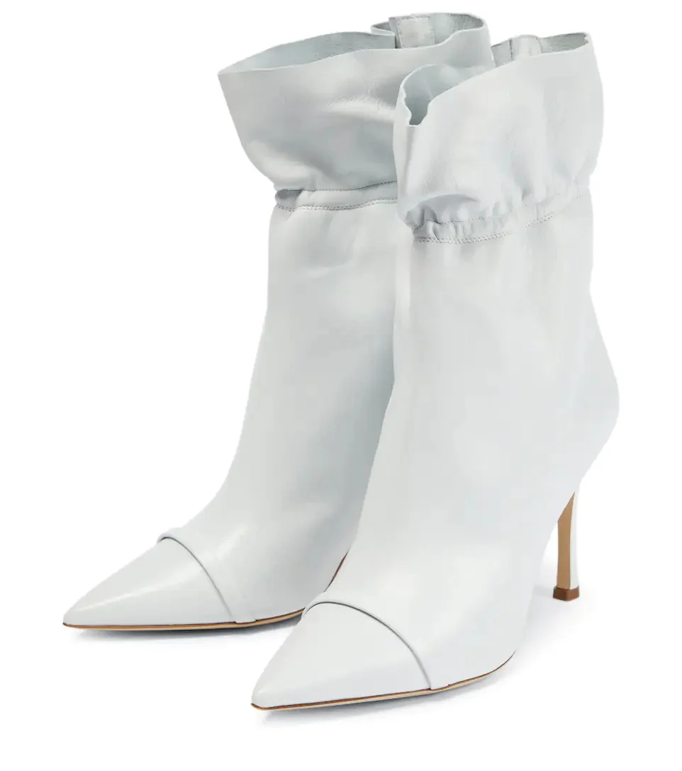 Женские ботинки на шпильках, однотонные белые дизайнерские высокие ботинки с рюшами, эластичными ремешками и острым носком 
Женские ботинки на шпильках, однотонные белые дизайнерские высокие ботинки с рюшами, эластичными ремешками и острым носком