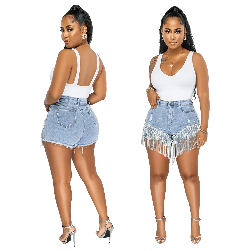 Женские джинсовые короткие брюки, повседневные шорты с блестками, бахромой, жемчужинами и высокой талией в классическом стиле
Женские джинсовые короткие брюки, повседневные шорты с блестками, бахромой, жемчужинами и высокой талией в классическом стиле