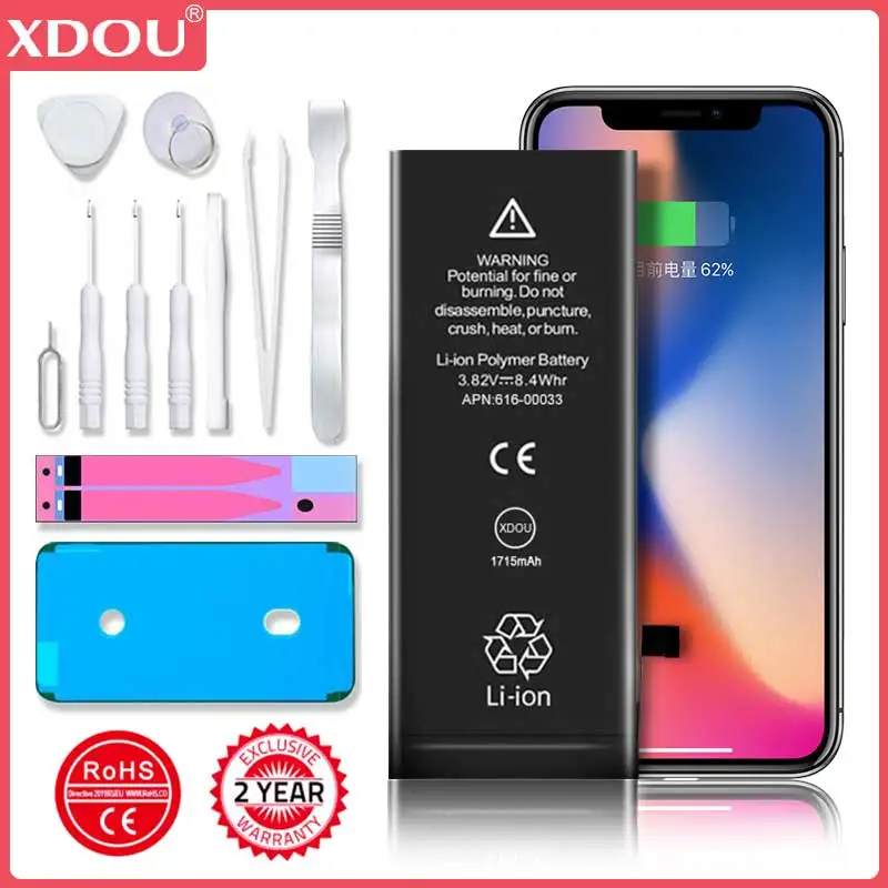 

XDOU Phone Battery For iPhone 5S 5 6S 6 7 8 Plus X SE SE2 XR XS 11 12 13 Mini Pro Max Replacement Bateria 4 4S 7 Tools