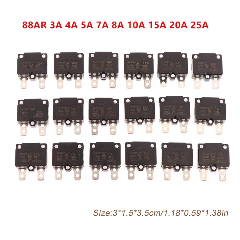 1PC 125/250VAC Automatic Reset Circuit Breaker Overload Switch Over Current Protector 88AR 3A 4A 5A 7A 8A 10A 15A 20A 25A
1PC 125/250VAC Automatic Reset Circuit Breaker Overload Switch Over Current Protector 88AR 3A 4A 5A 7A 8A 10A 15A 20A 25A