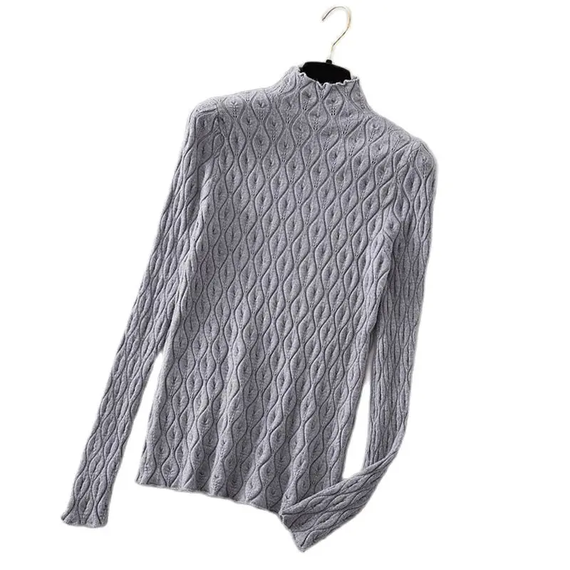 Autumn Women's Sweater High Neck Long Sleeve Fashion Knit Pullover Elegant Slim Fit Solid Color Hollow Out Sweater 2023 New
Autumn Women's Sweater High Neck Long Sleeve Fashion Knit Pullover Elegant Slim Fit Solid Color Hollow Out Sweater 2023 New
