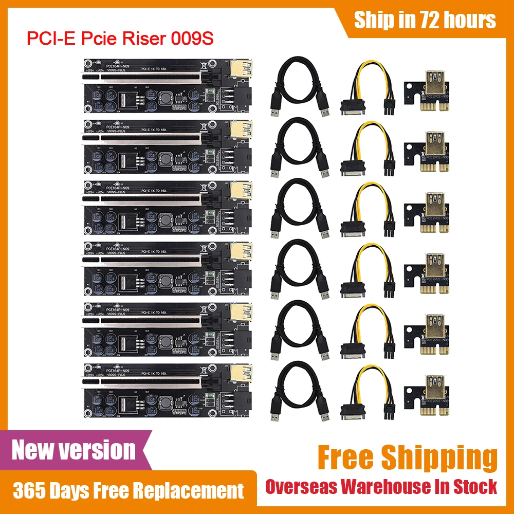 6pcs VER009S PCI-E Riser Card 009S Plus PCI Express PCIE 16X Extension Cable Adapter Graphic Video Card For BTC Bitcoin Mining
6pcs VER009S PCI-E Riser Card 009S Plus PCI Express PCIE 16X Extension Cable Adapter Graphic Video Card For BTC Bitcoin Mining