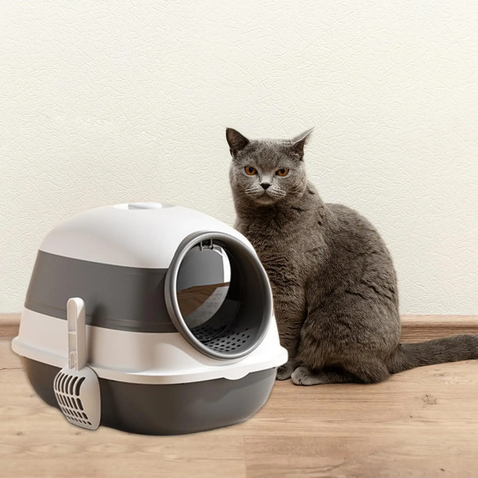 

Cat Litter Box with Lid Splashproof Cat Toilet Fully Enclosed Pet Bedpan Easy to Clean Kitten Litter Pan for Puppy Bunny Kitten