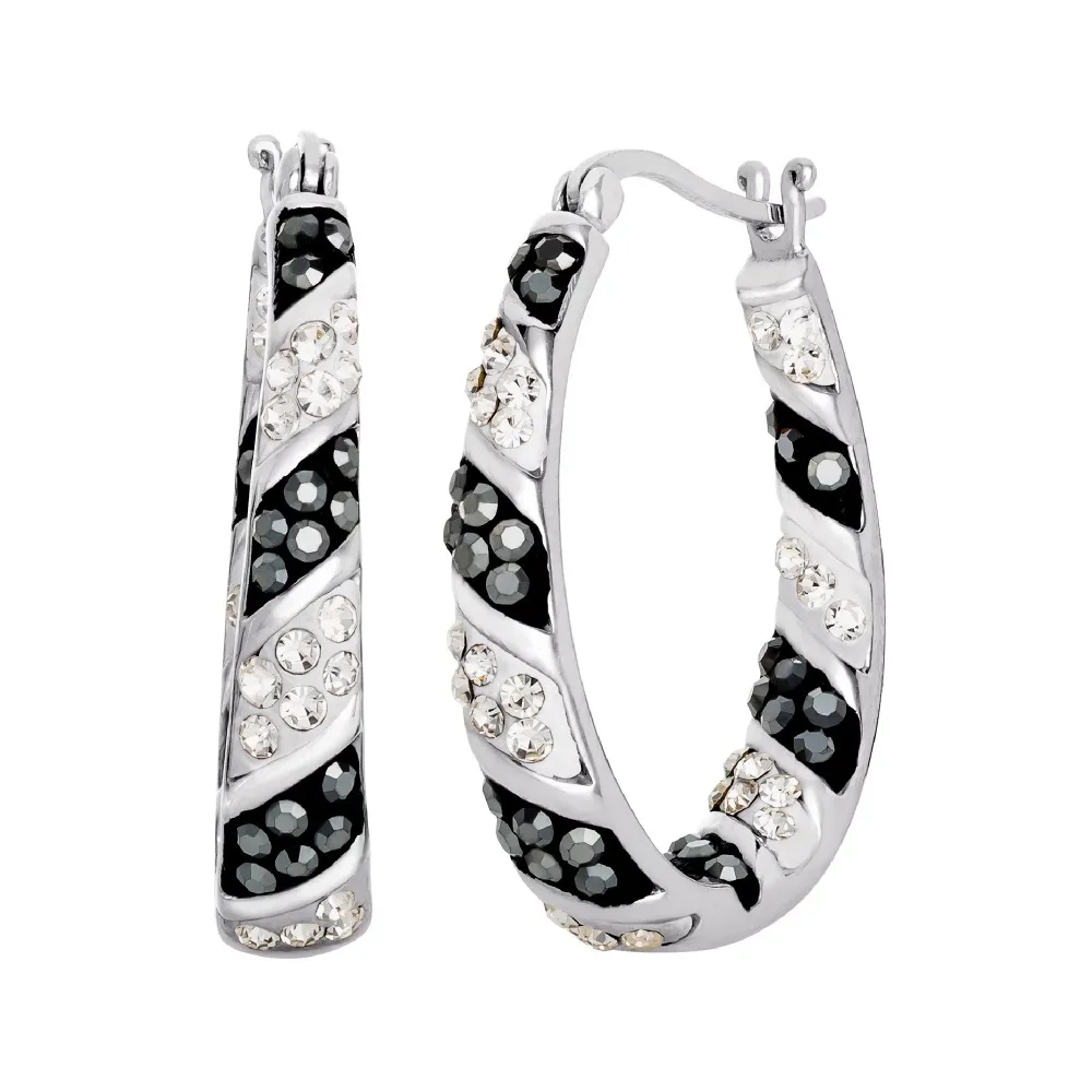 Sterling Silver Clear and Black Crystal Hoop Earrings
Sterling Silver Clear and Black Crystal Hoop Earrings