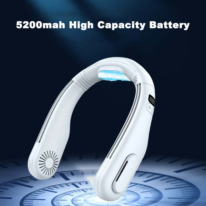 

5200mAh Neck Fan Rechargeable Portable Air Conditioner Summer Mini 3 Speeds Refrigeration Mute Bladeless Electric Fan for Sports