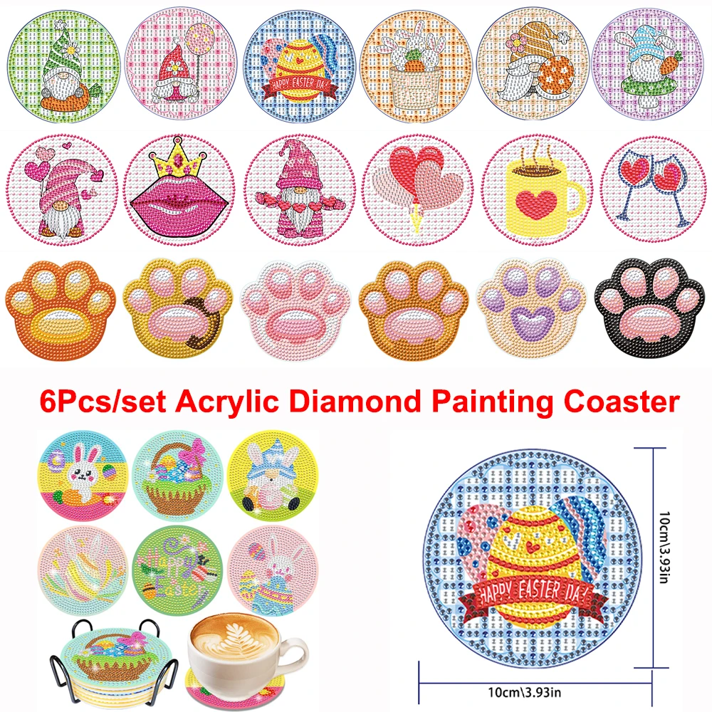 6Pcs DIY Acrylic Diamond Painting Coaster Cartoon Diamond Mosaic Cup Cushion Table Placemat with Rack Crafts Kit Home Decor Gift
6Pcs DIY Acrylic Diamond Painting Coaster Cartoon Diamond Mosaic Cup Cushion Table Placemat with Rack Crafts Kit Home Decor Gift
