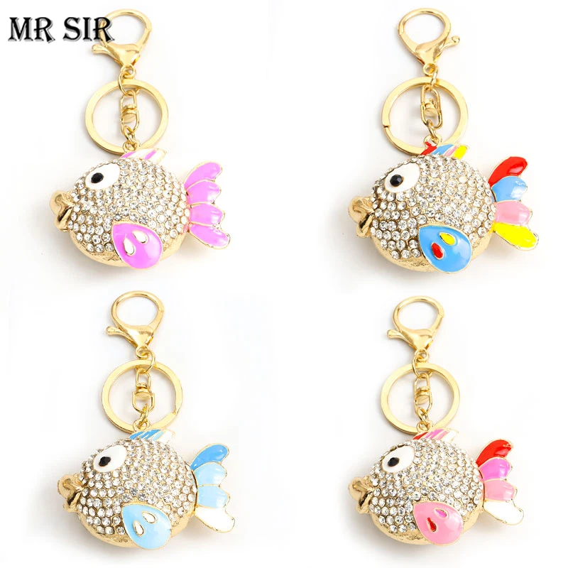 

Funny Enamel Goldfish Keychain Cute Rhinestone Inlaid Alloy Pendant Keyring High Quality Luxury Creative Key Chain Jewelry Gifts